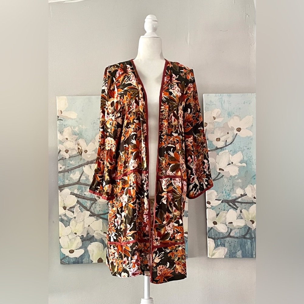 Soft Surroundings Bernadette Topper Bramante Brown Duster Kimono